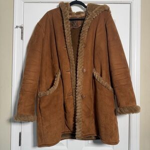 FUDA Faux Suede Sherpa Lined Jacket Coat Womens Size XL Y2K